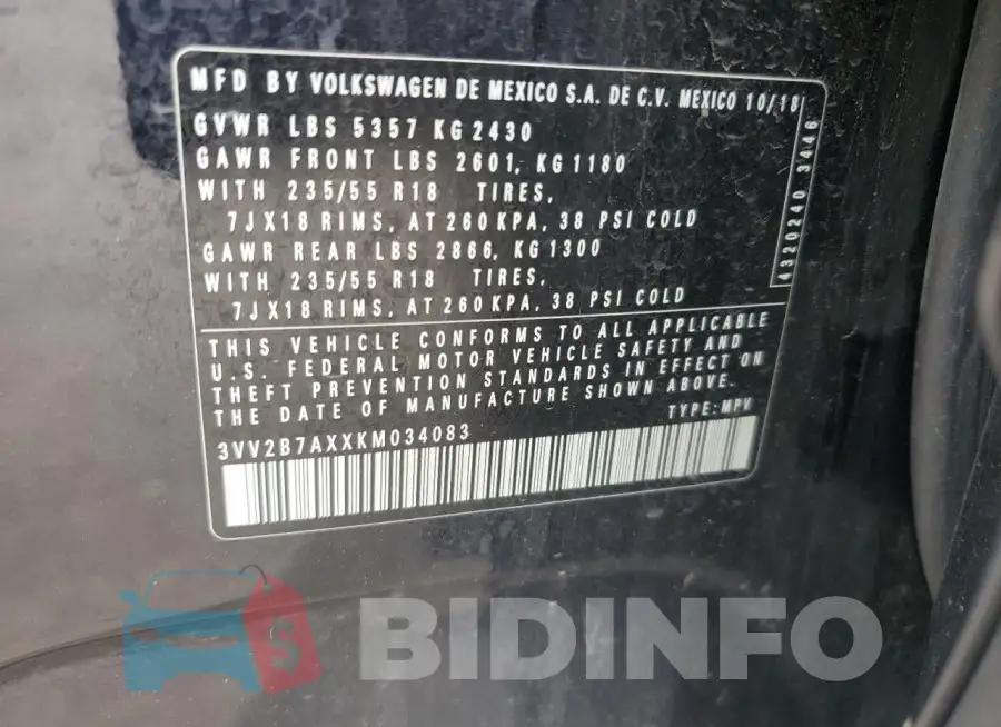 3VV2B7AXXKM034083 Photo# 13