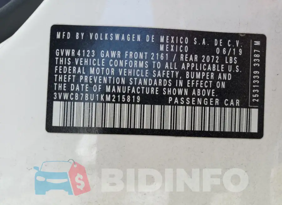 3VWCB7BU1KM215819 Photo# 12
