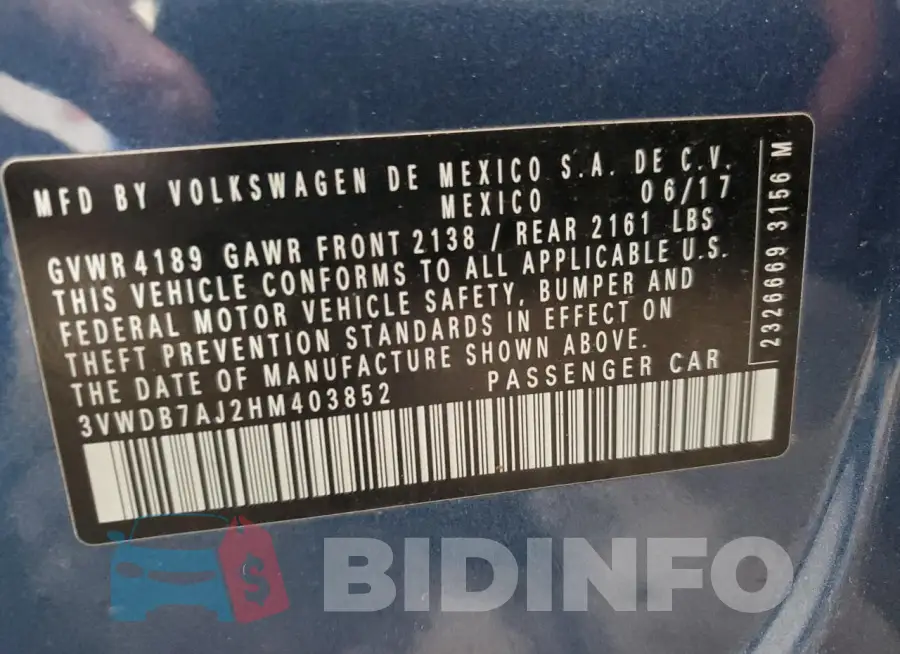 3VWDB7AJ2HM403852 Photo# 12