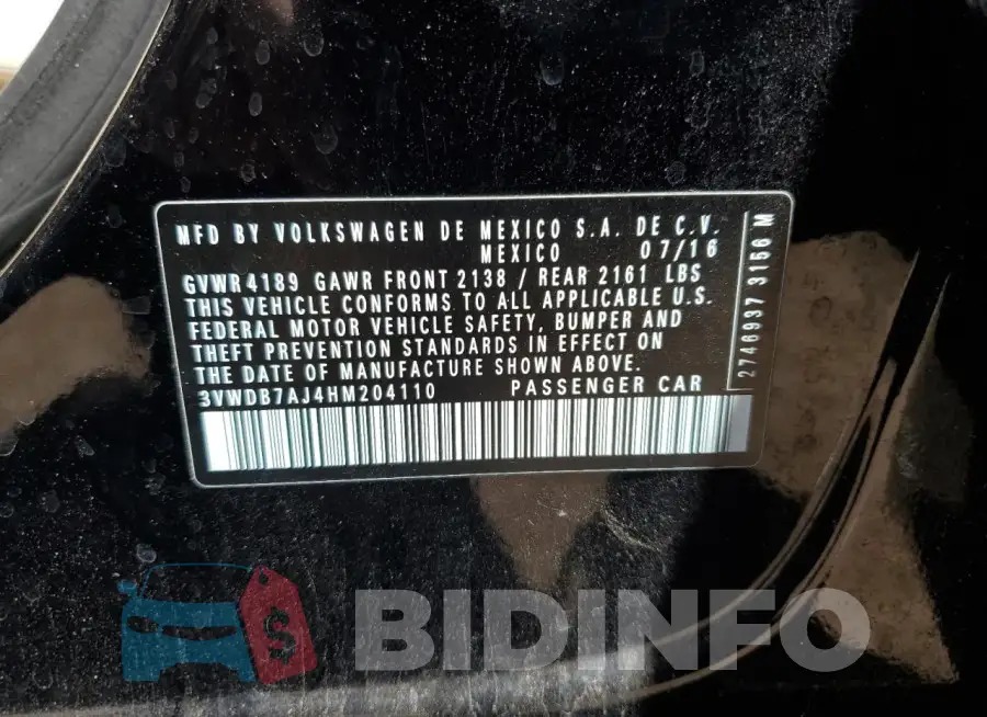 3VWDB7AJ4HM204110 Photo# 12