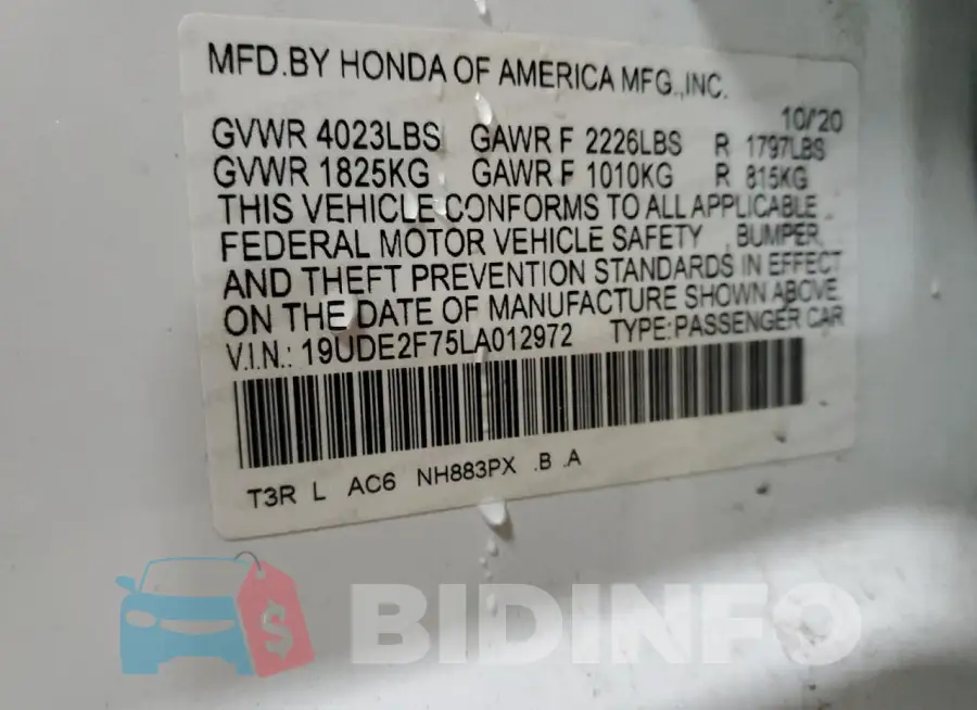 19UDE2F75LA012972 Photo# 12