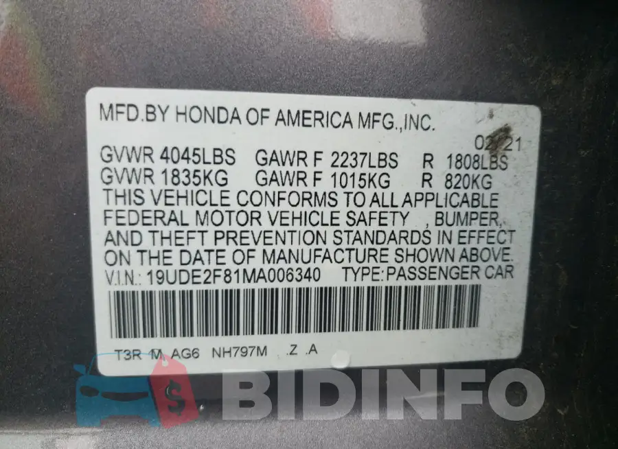19UDE2F81MA006340 Photo# 12