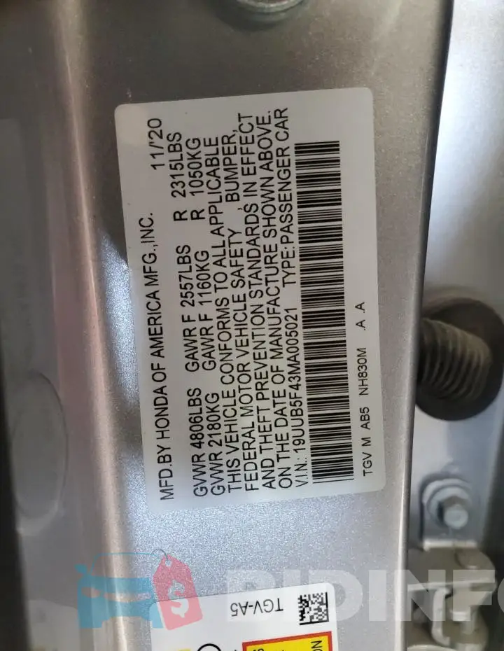 19UUB5F43MA005021 Photo# 12