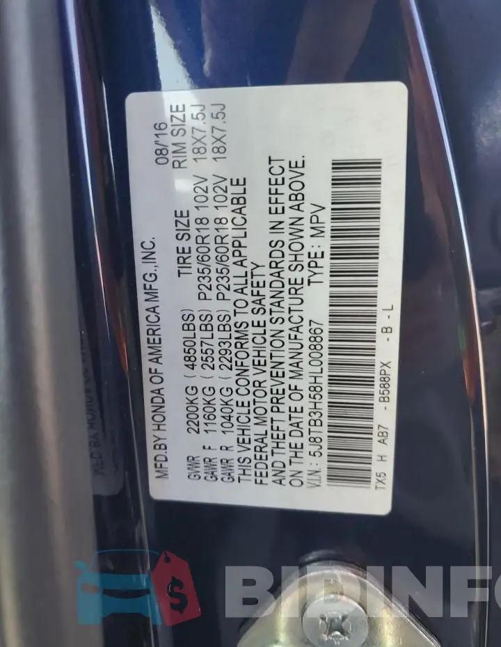 5J8TB3H58HL008867 Photo# 13
