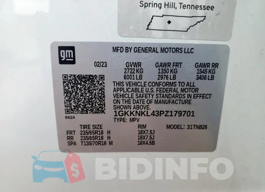 1GKKNKL43PZ179701 Photo# 13