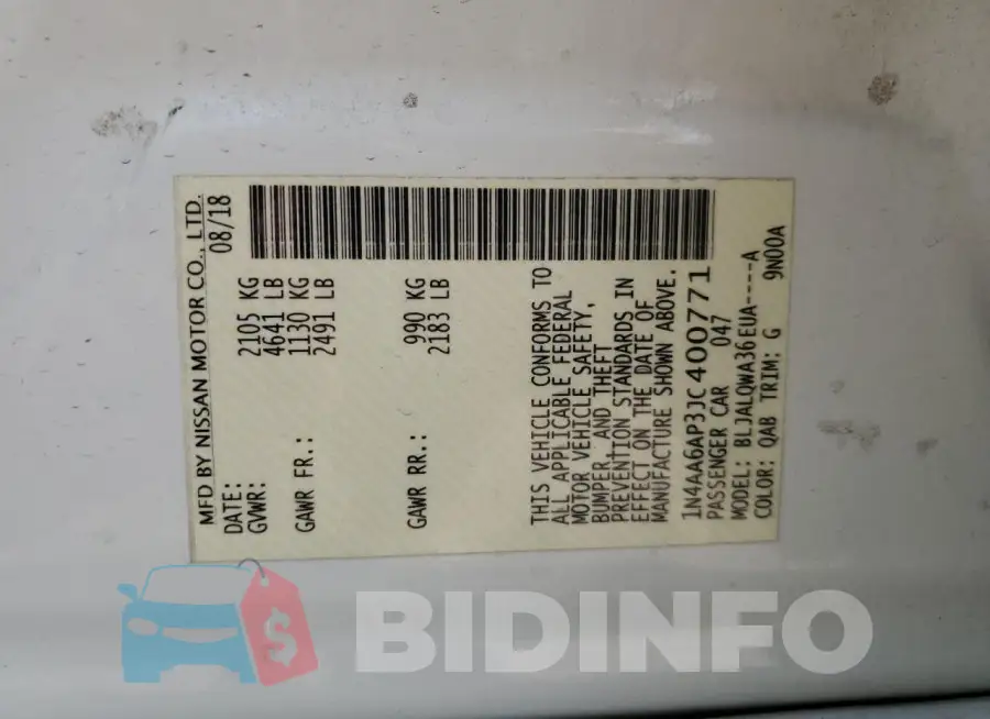 1N4AA6AP3JC400771 Photo# 13