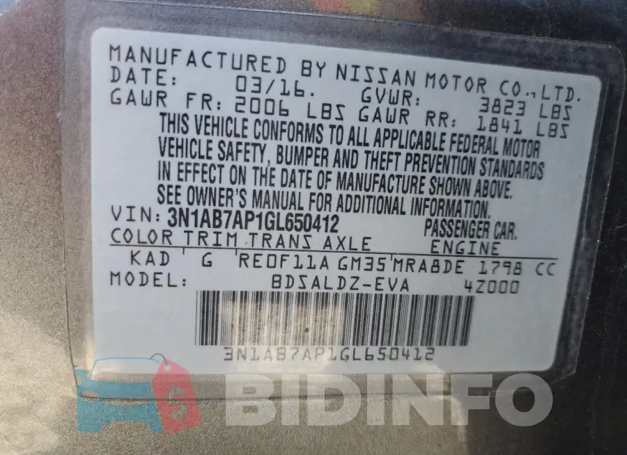 3N1AB7AP1GL650412 Photo# 13