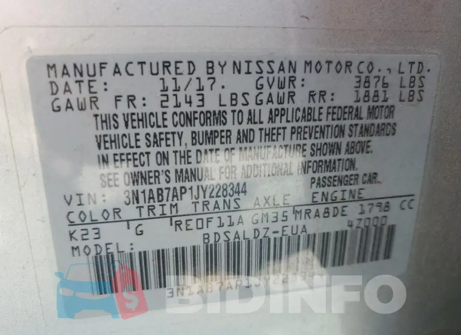 3N1AB7AP1JY228344 Photo# 13