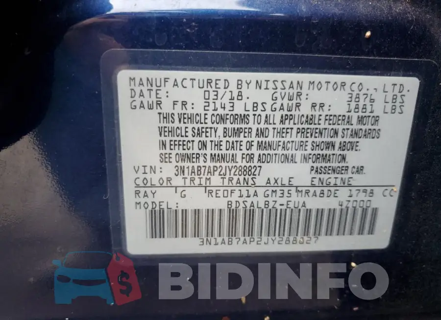 3N1AB7AP2JY288827 Photo# 13