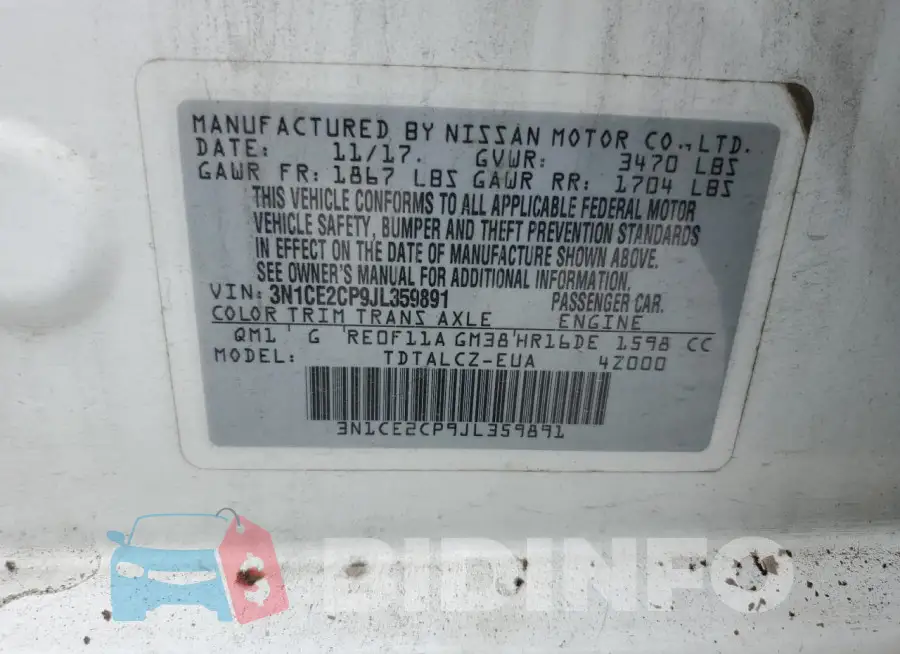 3N1CE2CP9JL359891 Photo# 12