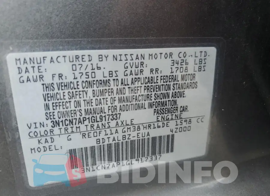 3N1CN7AP1GL917337 Photo# 12