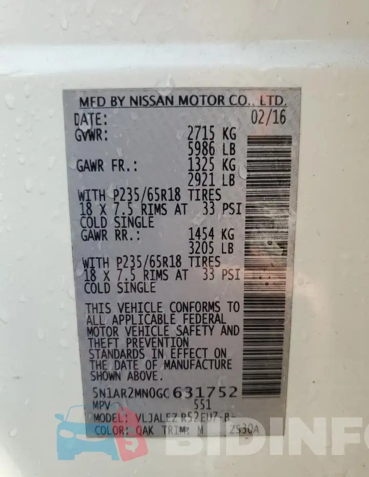 5N1AR2MN0GC631752 Photo# 13