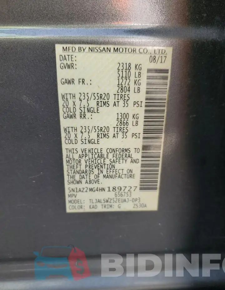 5N1AZ2MG4HN189727 Photo# 12