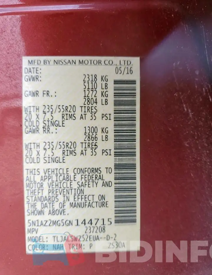 5N1AZ2MG5GN144715 Photo# 14