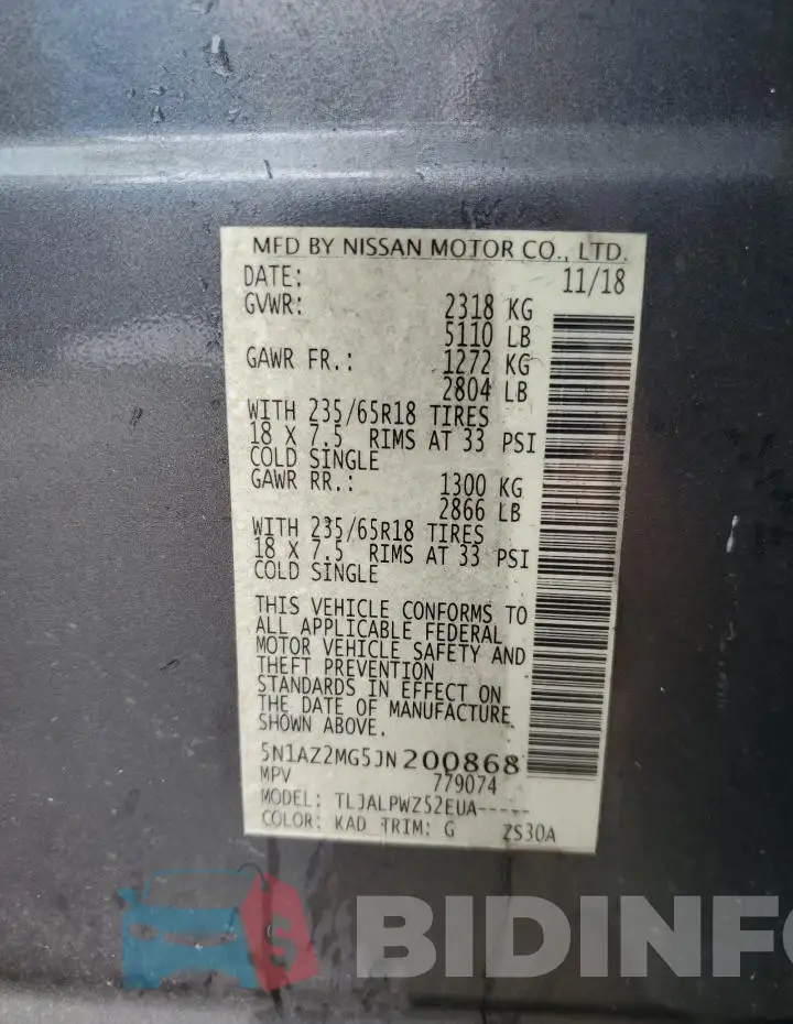 5N1AZ2MG5JN200868 Photo# 13