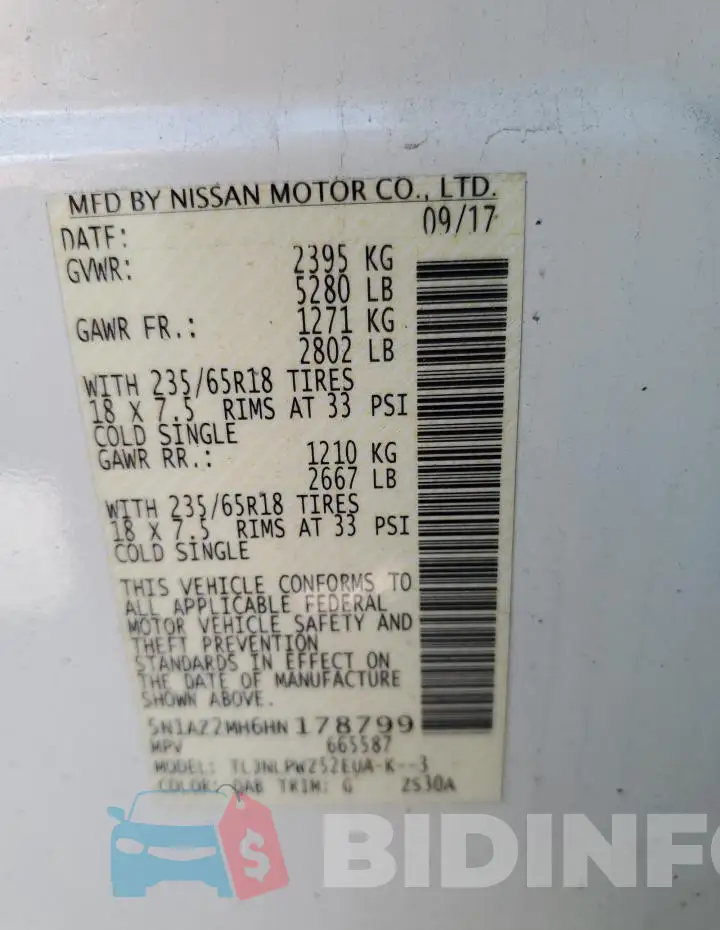 5N1AZ2MH6HN178799 Photo# 13