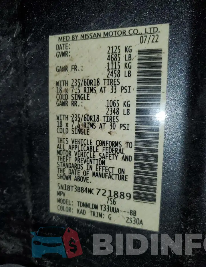 5N1BT3BB4NC721889 Photo# 13