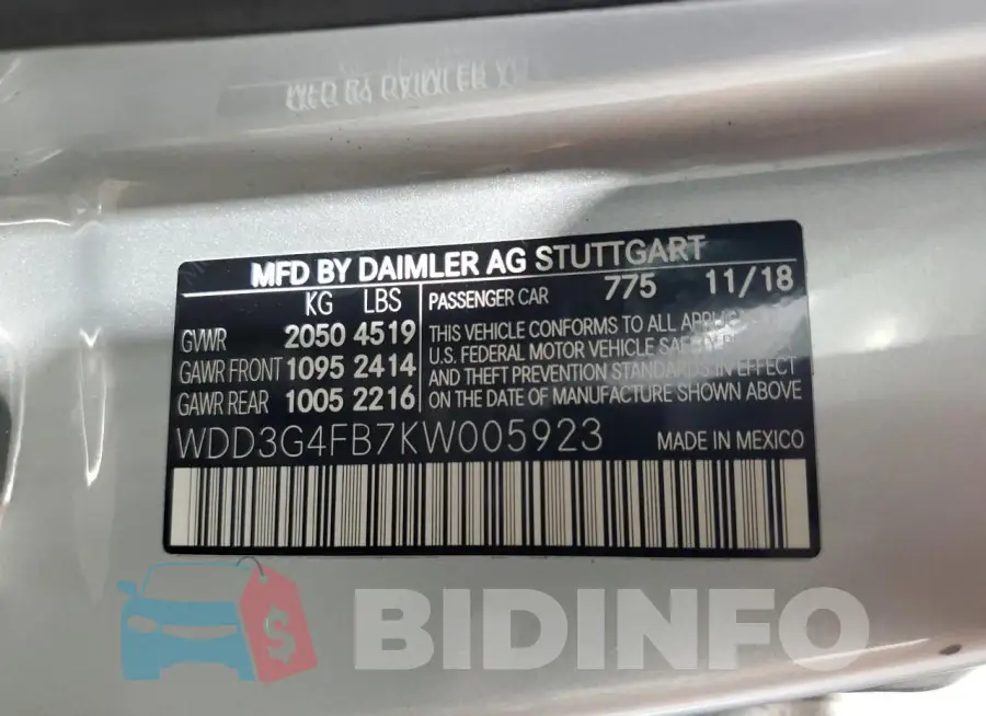 WDD3G4FB7KW005923 Photo# 12