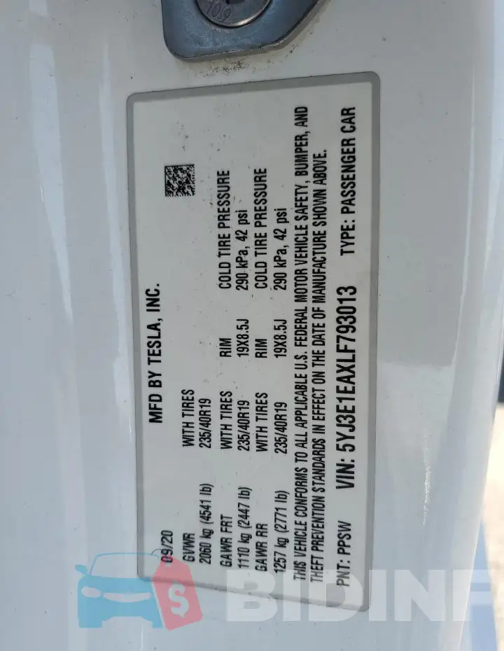 5YJ3E1EAXLF793013 Photo# 13