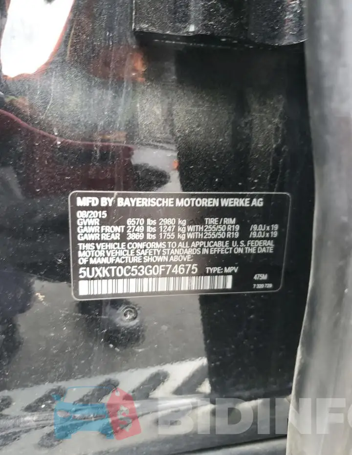5UXKT0C53G0F74675 Photo# 13
