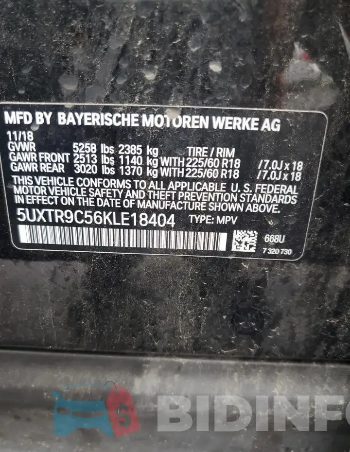 5UXTR9C56KLE18404 Photo# 13