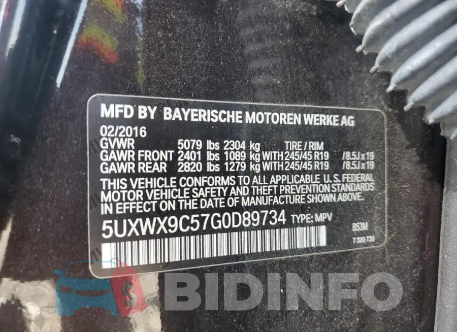 5UXWX9C57G0D89734 Photo# 13