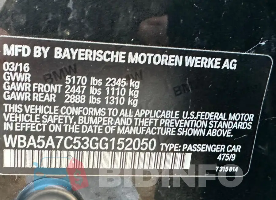 WBA5A7C53GG152050 Photo# 10