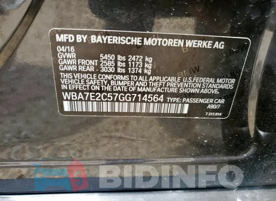 WBA7E2C57GG714564 Photo# 12
