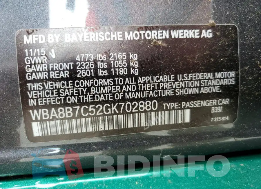 WBA8B7C52GK702880 Photo# 12