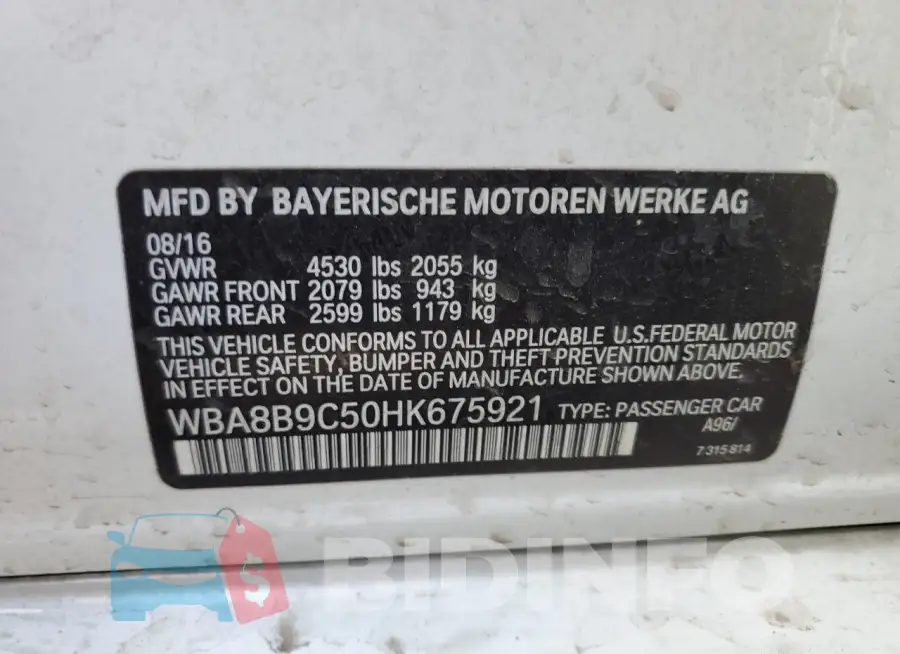 WBA8B9C50HK675921 Photo# 13