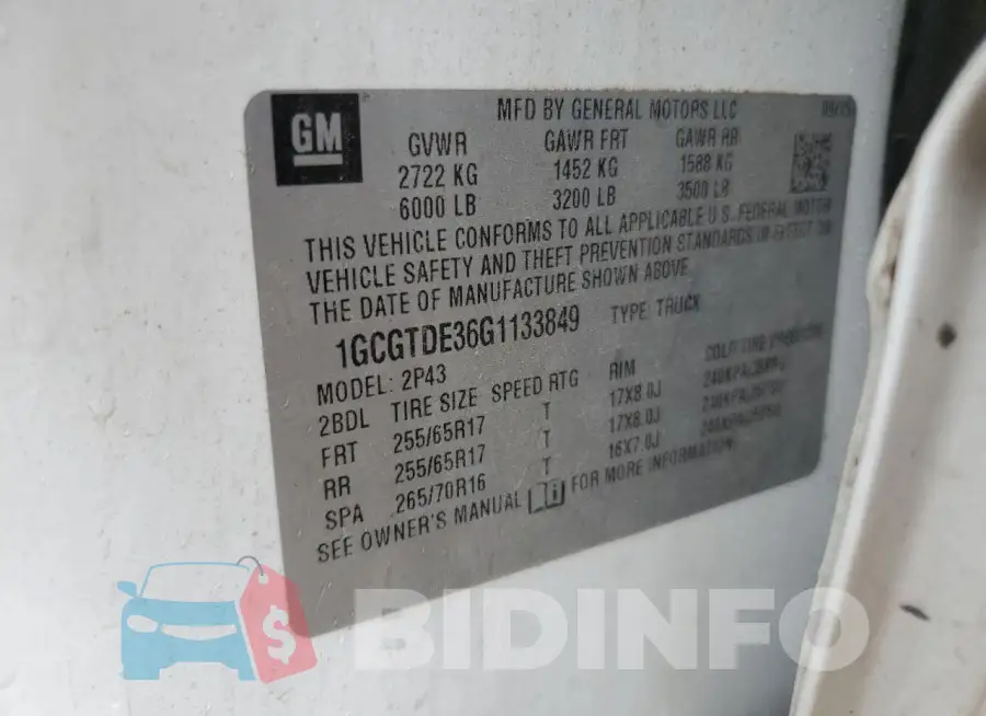 1GCGTDE36G1133849 Photo# 12
