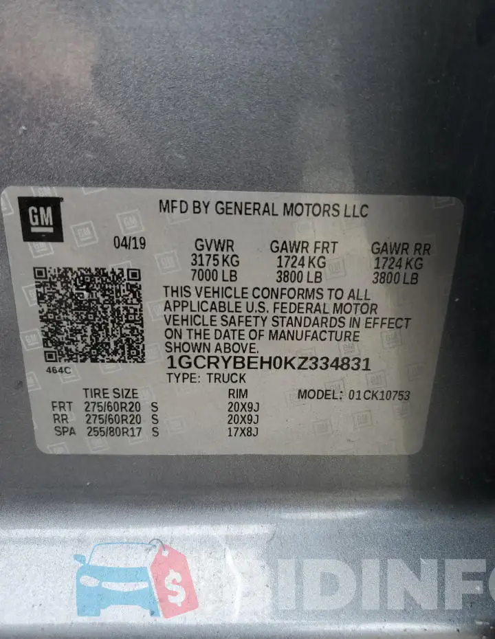 1GCRYBEH0KZ334831 Photo# 13