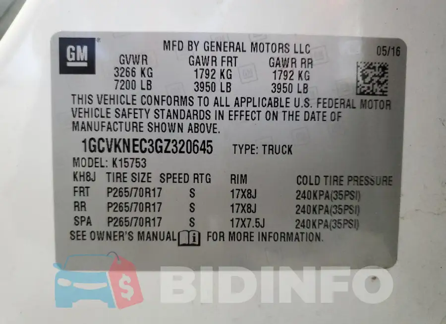 1GCVKNEC3GZ320645 Photo# 12