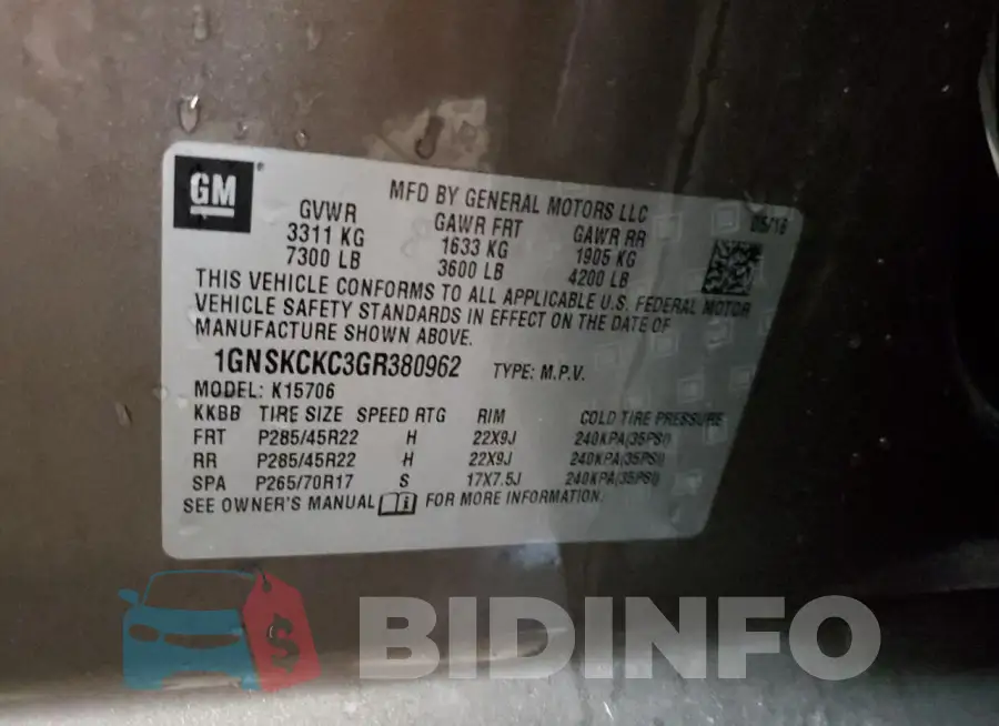 1GNSKCKC3GR380962 Photo# 13