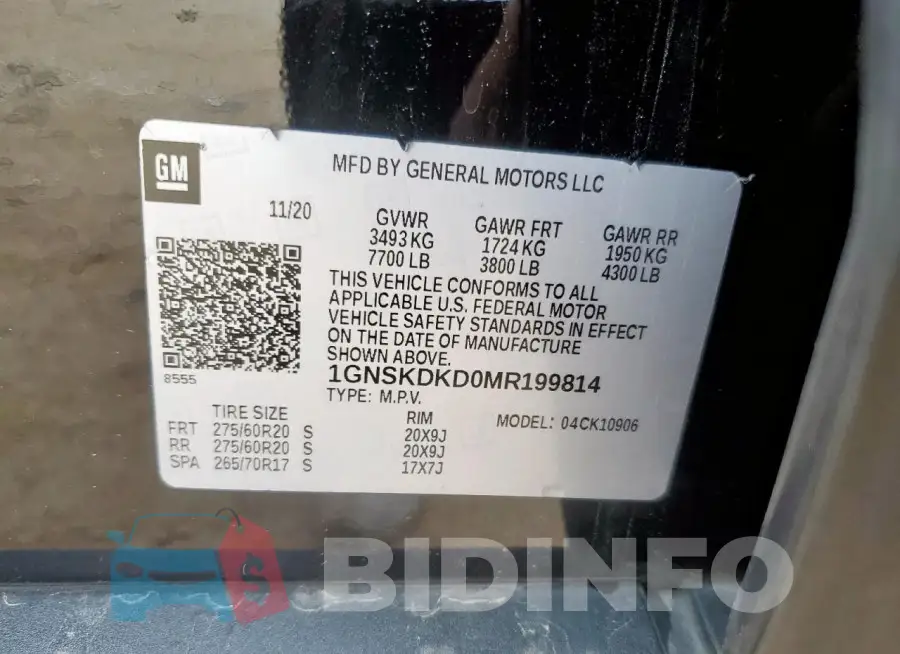 1GNSKDKD0MR199814 Photo# 13