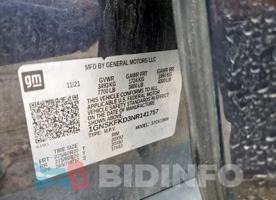 1GNSKFKD3NR141757 Photo# 13