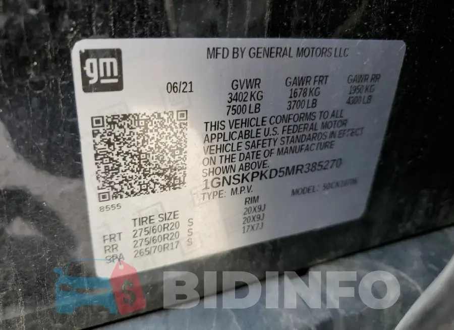 1GNSKPKD5MR385270 Photo# 13