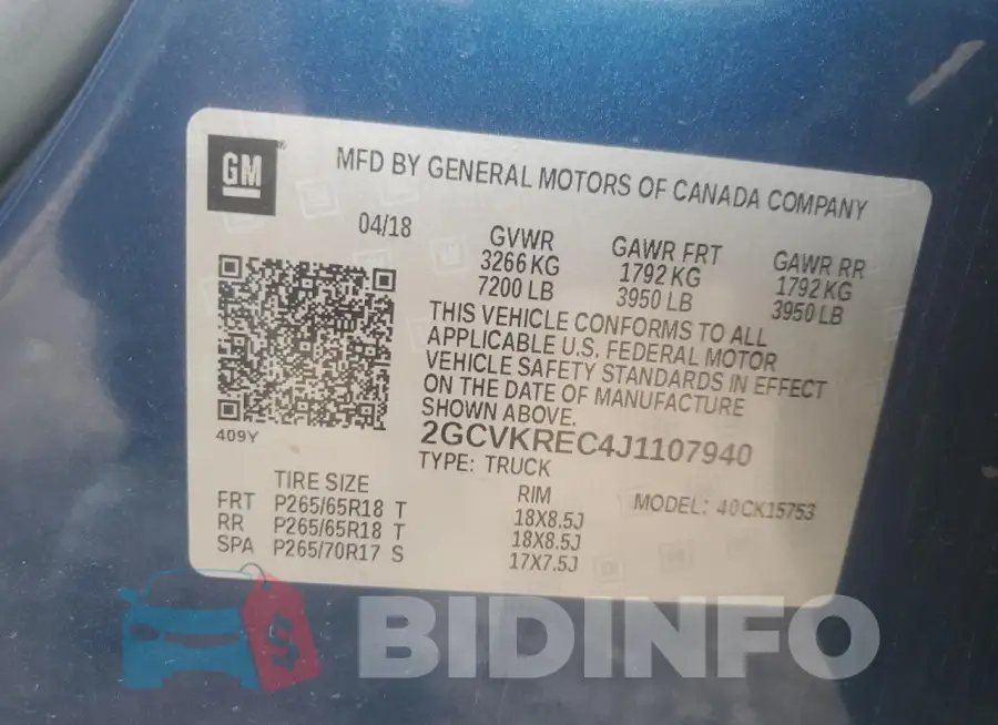 2GCVKREC4J1107940 Photo# 12