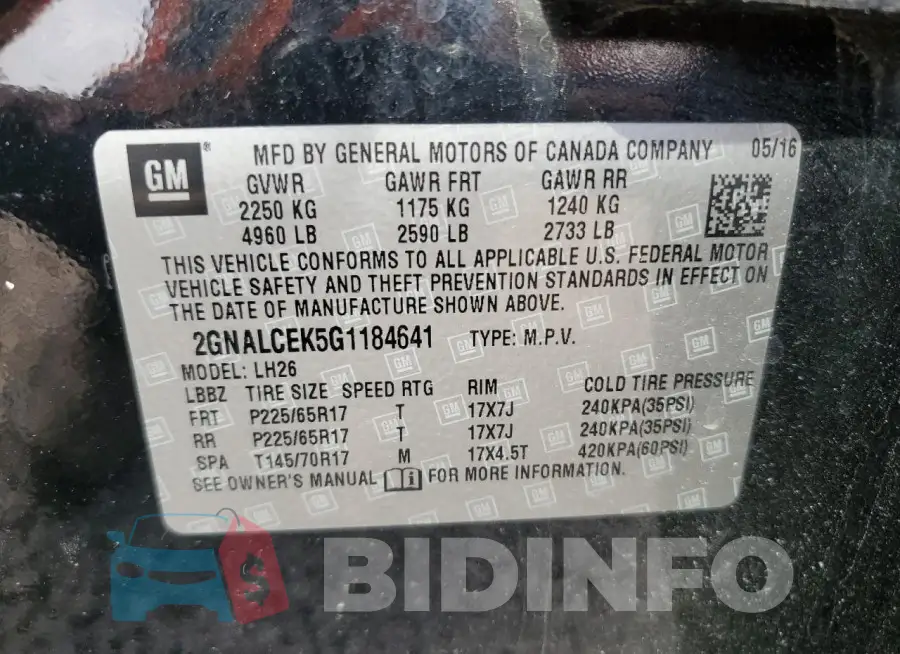 2GNALCEK5G1184641 Photo# 13