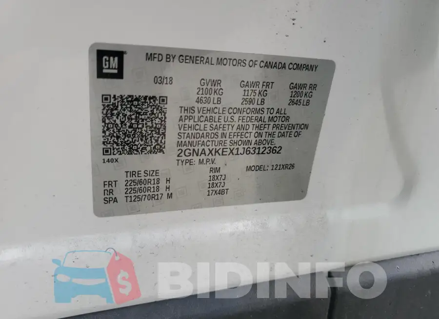 2GNAXKEX1J6312362 Photo# 13