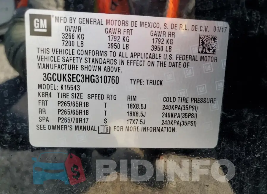3GCUKSEC3HG310760 Photo# 12
