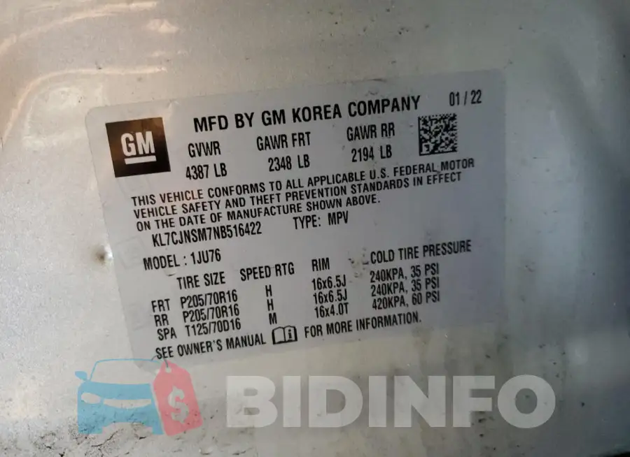 KL7CJNSM7NB516422 Photo# 13