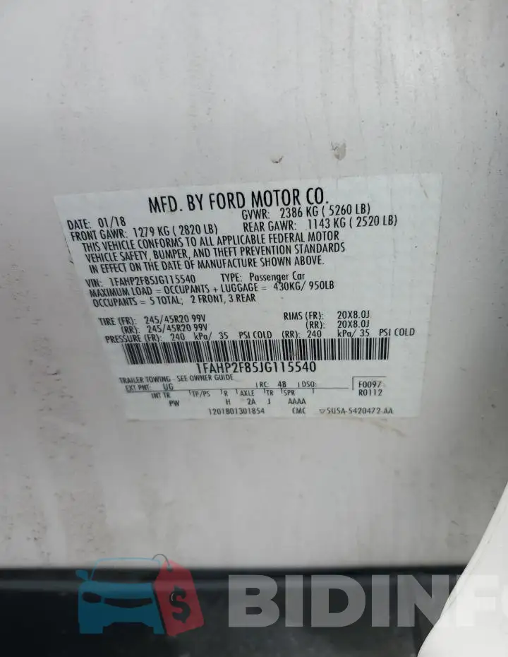 1FAHP2F85JG115540 Photo# 12