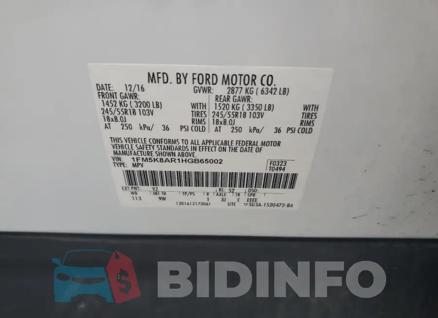 1FM5K8AR1HGB65002 Photo# 13