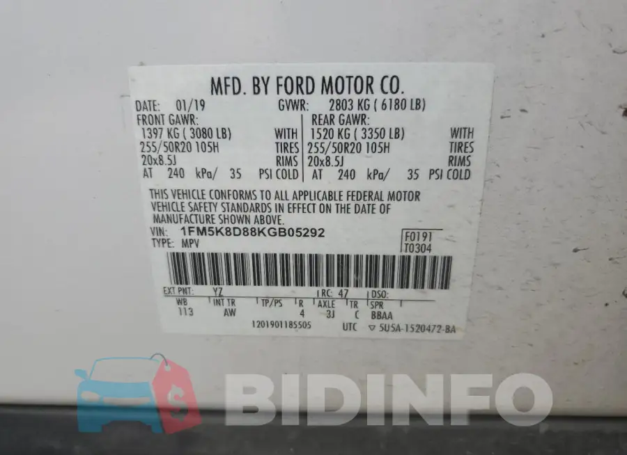 1FM5K8D88KGB05292 Photo# 13