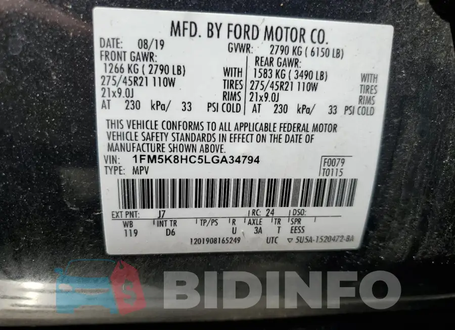 1FM5K8HC5LGA34794 Photo# 13