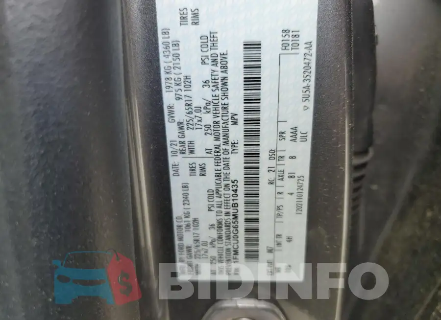 1FMCU0G65MUB10435 Photo# 13