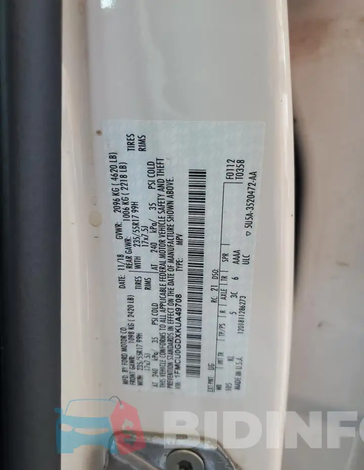 1FMCU0GDXKUA49708 Photo# 13