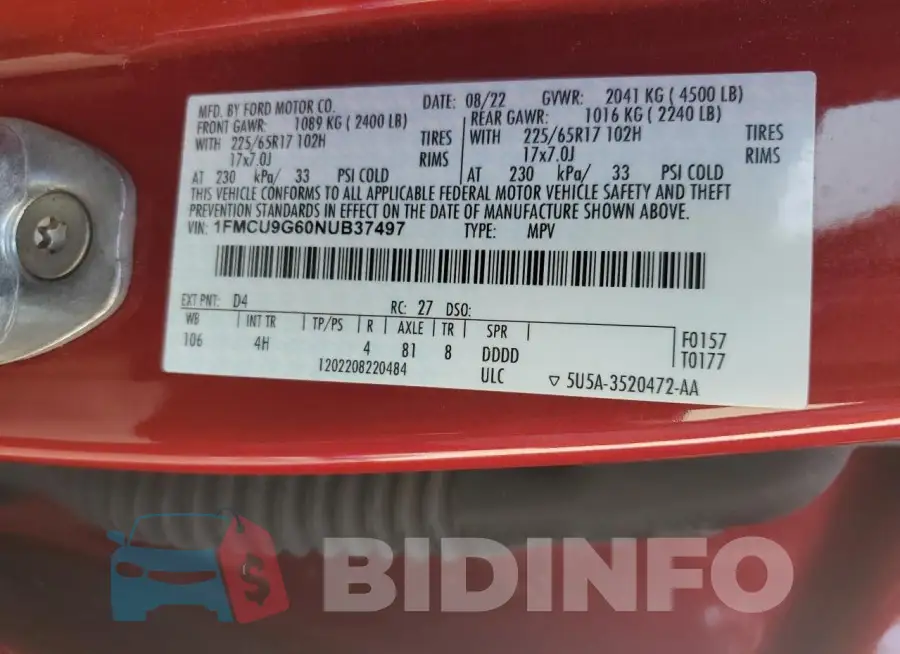 1FMCU9G60NUB37497 Photo# 13