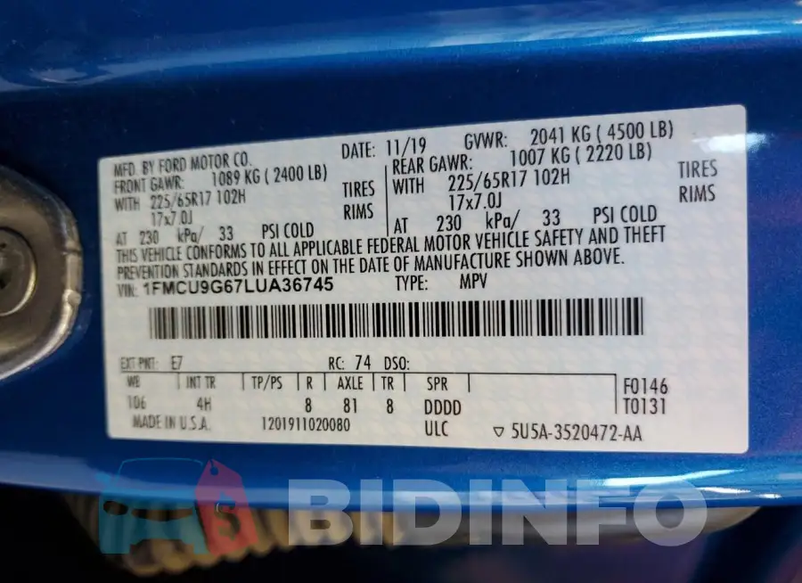 1FMCU9G67LUA36745 Photo# 13